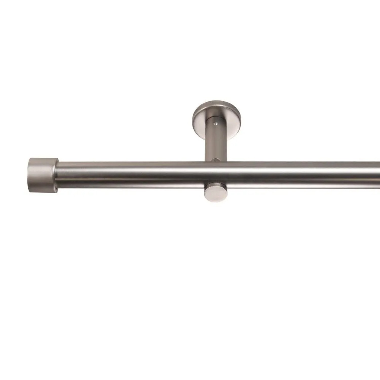 Gardinenstange 1-Lauf Kappe Ø 25mm in Edelstahl-Optik mit Wandhalterung. Ideal für Dekoartikel.