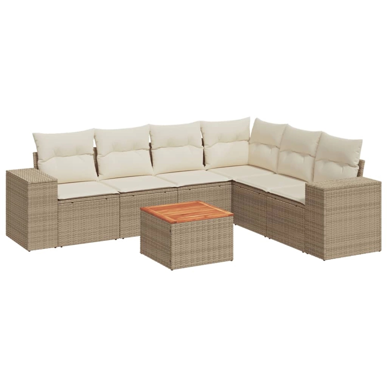 vidaXL 7-Tlg Garten-Sofagarnitur mit Kissen Beige Poly Rattan 3225463