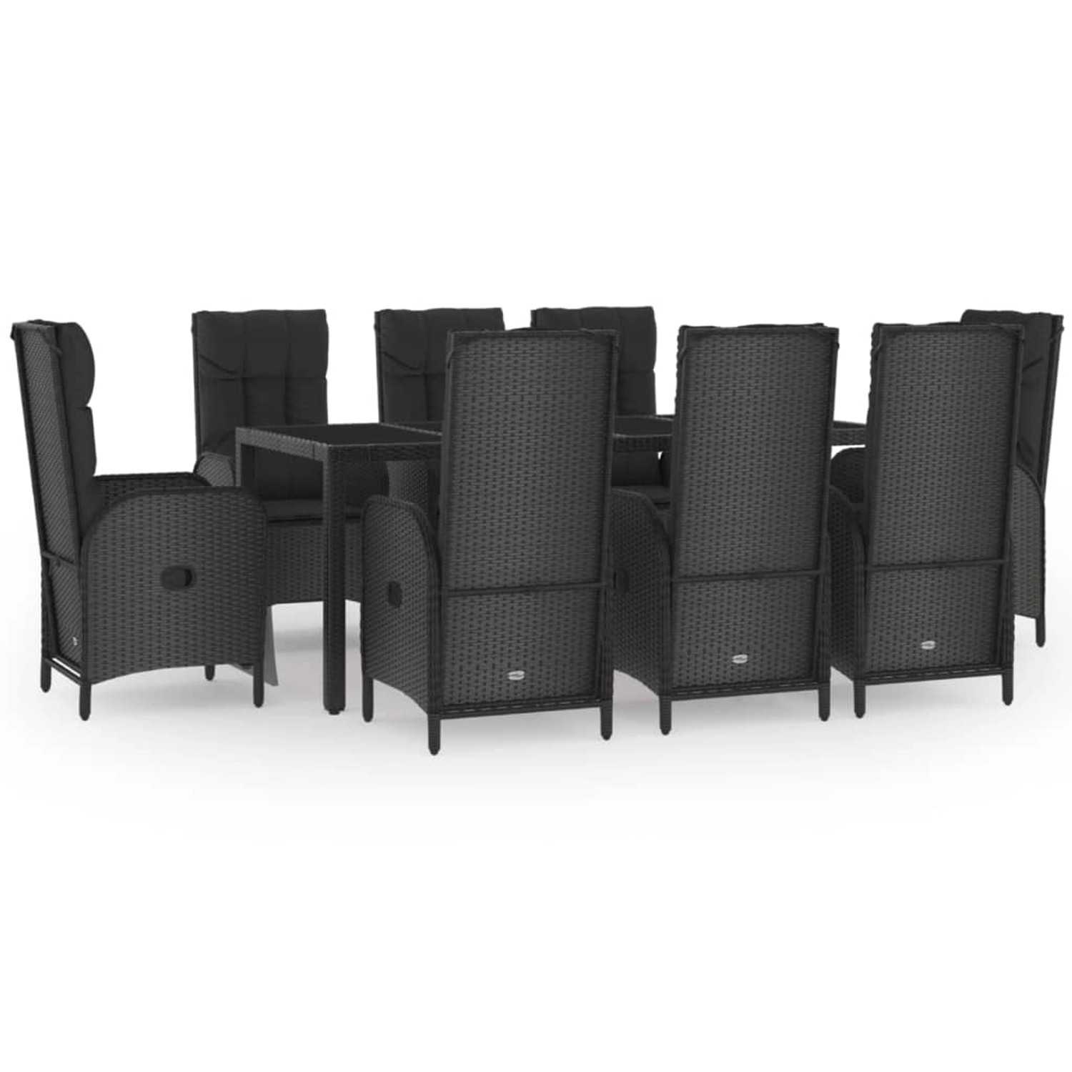 vidaXL 9-Tlg Garten-Essgruppe mit Kissen Schwarz und Grau Poly Rattan 3185058