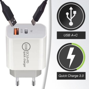 SOTECH USB A USB C Netzteil 20W Quick Charge 3 Weiß