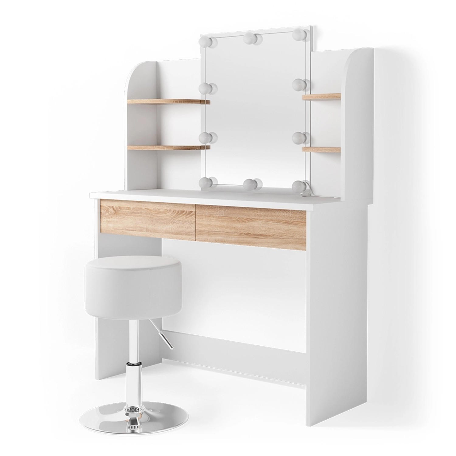 Vicco Schminktisch Charlotte Weiß/Sonoma 108 cm mit LED Beleuchtung und Hocker