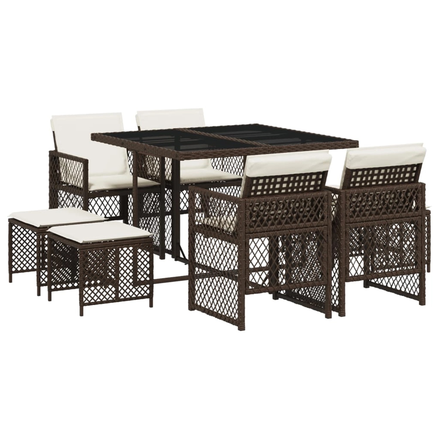 vidaXL 9-Tlg Garten-Essgruppe mit Kissen Braun Poly Rattan 3210777 günstig online kaufen