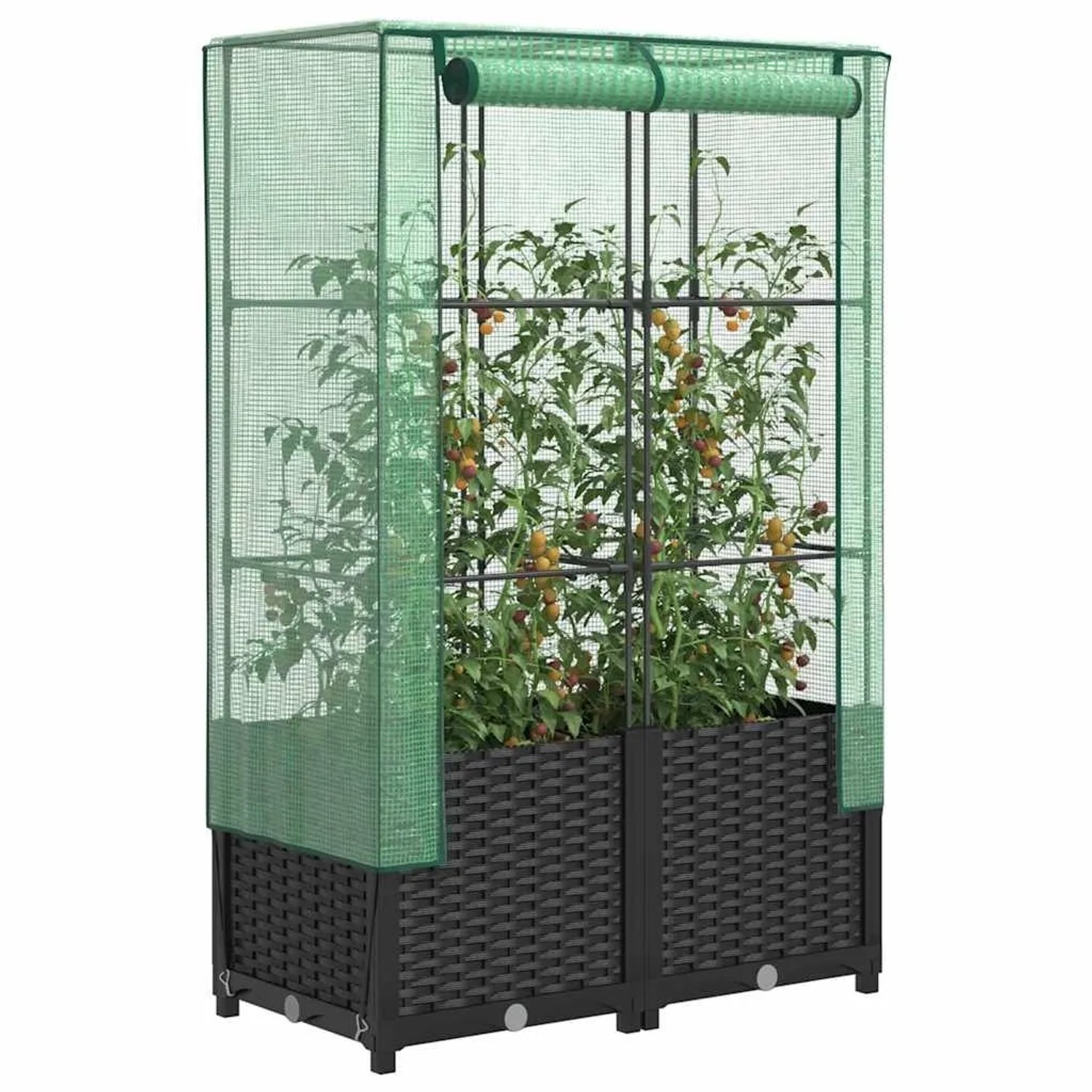vidaXL Hochbeet mit Gewächshaus-Aufsatz in Rattan-Optik, 80x40x138 cm. Ideal für Garten, Balkon oder Terrasse.