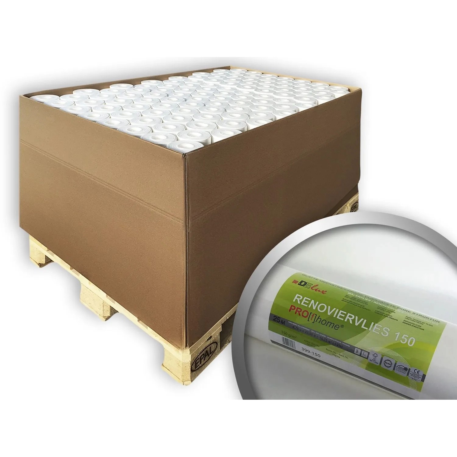 PROFHOME Renoviervlies 150 g Malervlies Anstrich-Vlies Weiß 1 Palette mit 80 Rollen 1500 m2 Weiß
