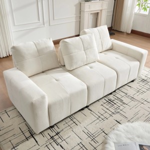 Merax 3-Sitzer Modulsofa in Creme, Chenille-Stoff, verstellbare Rückenlehnen, als Schlafsofa im Wohnzimmer.
