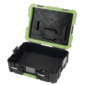 Offene TRUTZHOLM Stapelbox: Werkzeugkiste mit Tragegriffen, schwarz/grün.