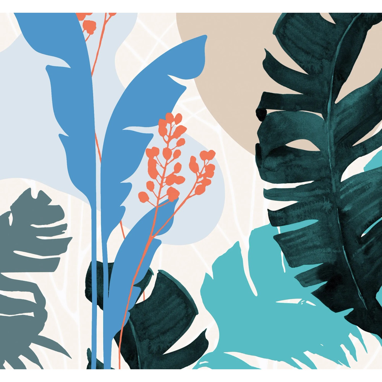Komar Fototapete Vliestapete Tropical Shapes, glatt, bedruckt, geblümt, floral, realistisch, 300 x 280 cm