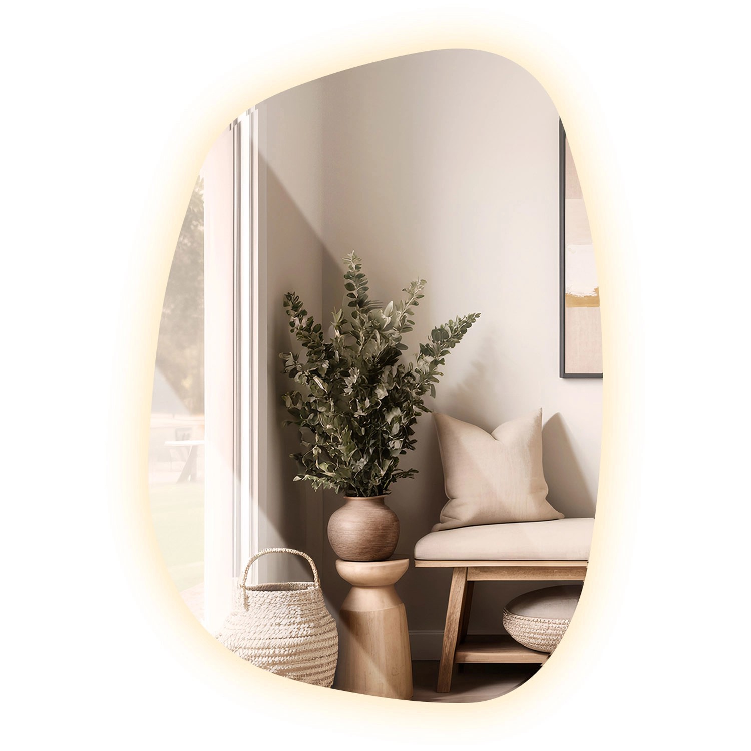 Thumbnail - Tulup LED Spiegel LED Spiegel unregelmäßig 49x34 cm Moderner LED Wandspiegel LED Spiegel unregelmäßig Standardgröße Warm...