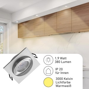Oktaplex 3er Set Deckeneinbaustrahler Aluminium Lyon Schwenkbar 3000K Warmweiß 345lm 1,9W Silber Spot Eckig