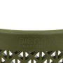 Detailansicht Siena Garden District Stapelsessel in Olive mit Markenlogo und Rückenlehnenmuster.