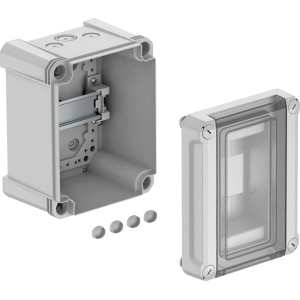 OBO Kleinverteiler SDB 03L Aufputz, 1-reihig, mit Gehäuse, Deckel und Zubehör.