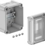 OBO Kleinverteiler SDB 03L Aufputz, 1-reihig, mit Gehäuse, Deckel und Zubehör.