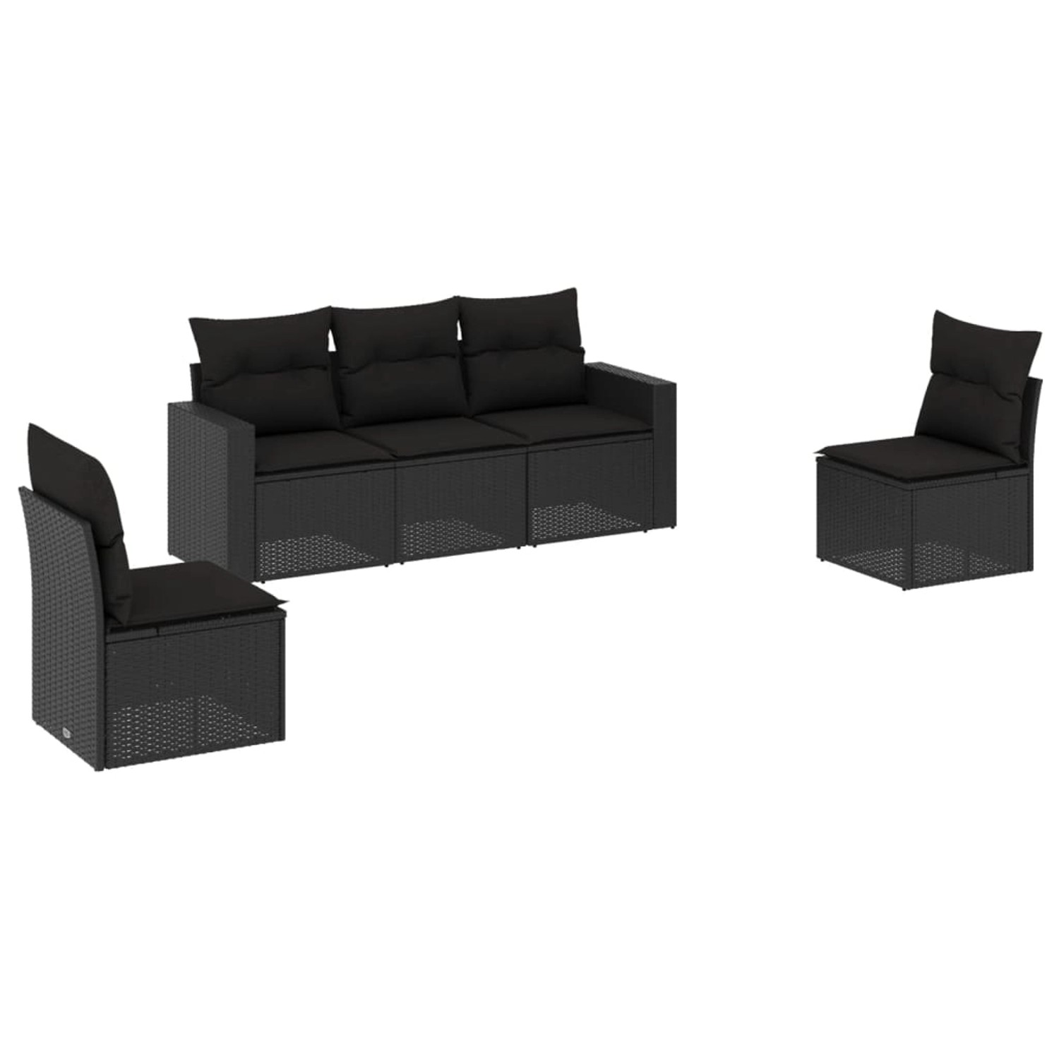 vidaXL 5-tlg Garten-Sofagarnitur mit Kissen Schwarz Poly Rattan Modell 60