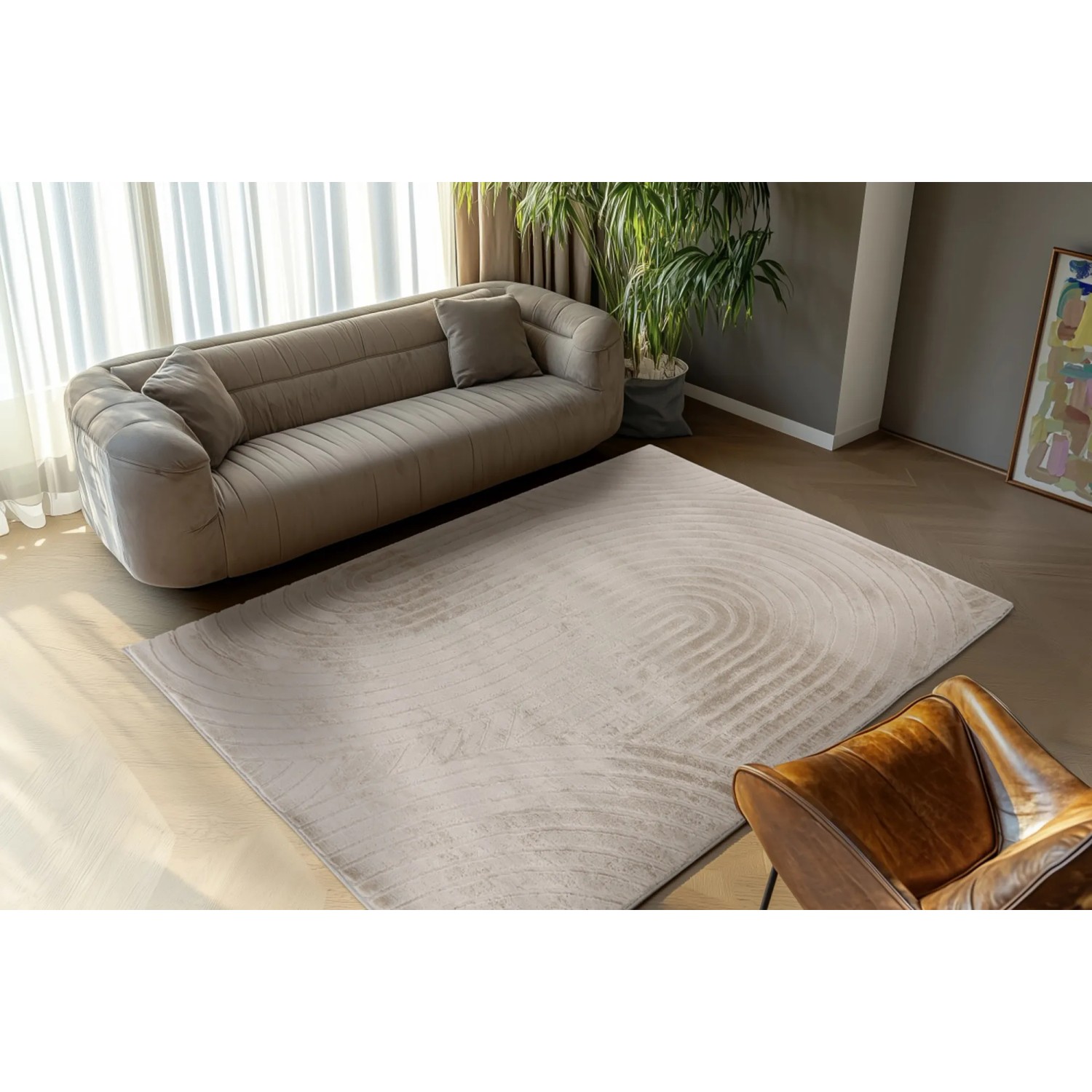 Lalee Kurzflorteppich Comfort 501 Light Taupe, 80x150 cm, mit modernem 3D Effekt Muster.