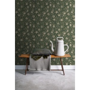 ESTAhome Tapete Exotischen Früchten Und Blättern Dunkelgrün Und Taupe 50 X 900 Cm 131174