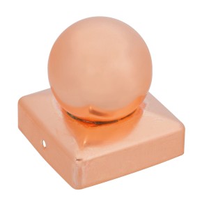 Quadratische Pfostenkappe mit Kugel, Kupfer zaponiert, 71x71 mm, für Holzpfosten.