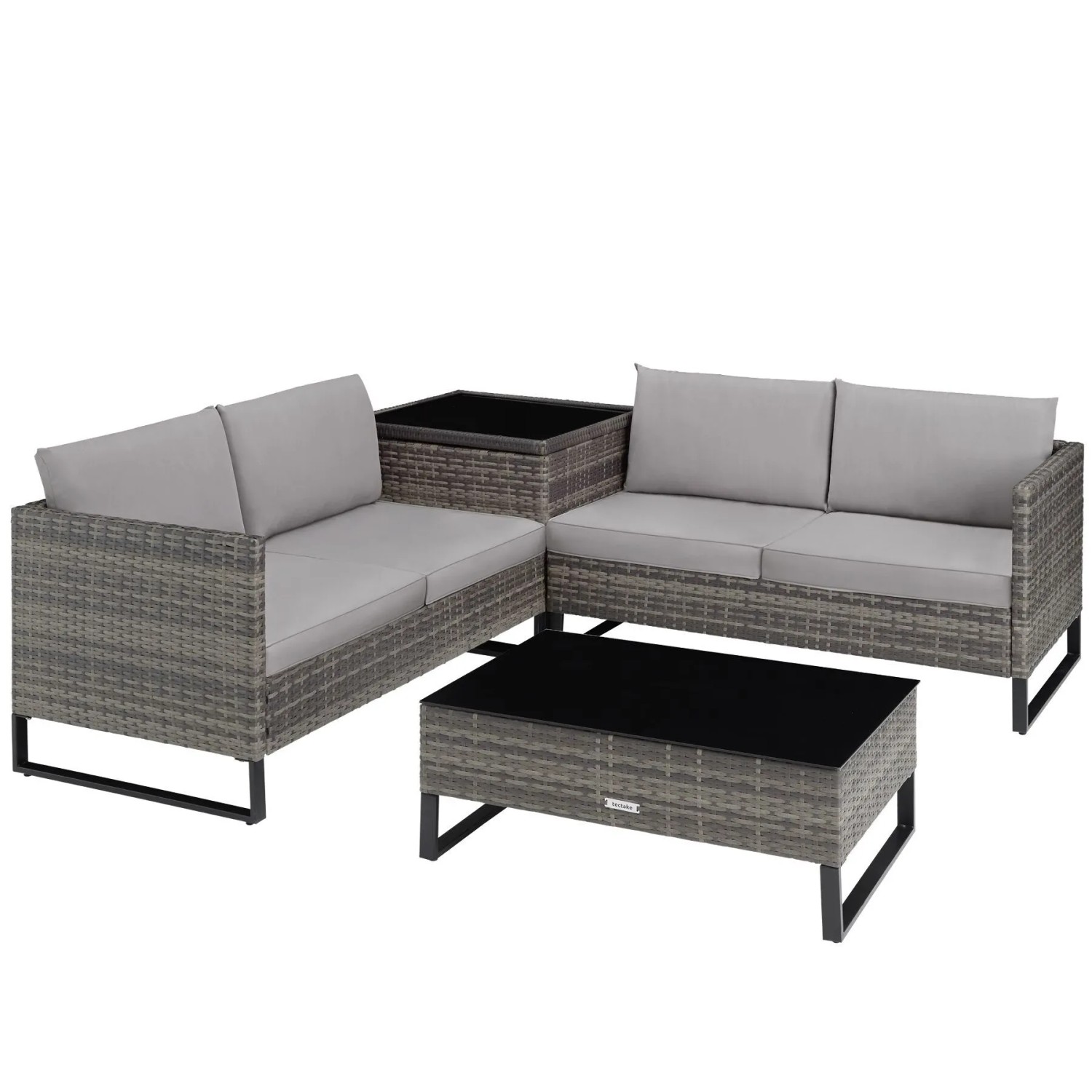 Tectake Rattan Lounge Ostuni Für 4 Personen Widerstandsfähig und Uv Beständig  128 5 x 66 x 63 5 cm Grau Meliert Grau
