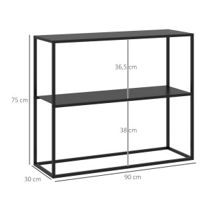 Schwarzer HOMCOM Konsolentisch mit 2 Ebenen aus Stahl, 90x30x75 cm. Wohnzimmertisch.