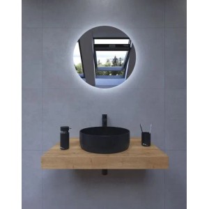 Hansgrohe Badezimmer-Set Rundes Waschbecken Schwarz Armatur Halifax Eiche Platte