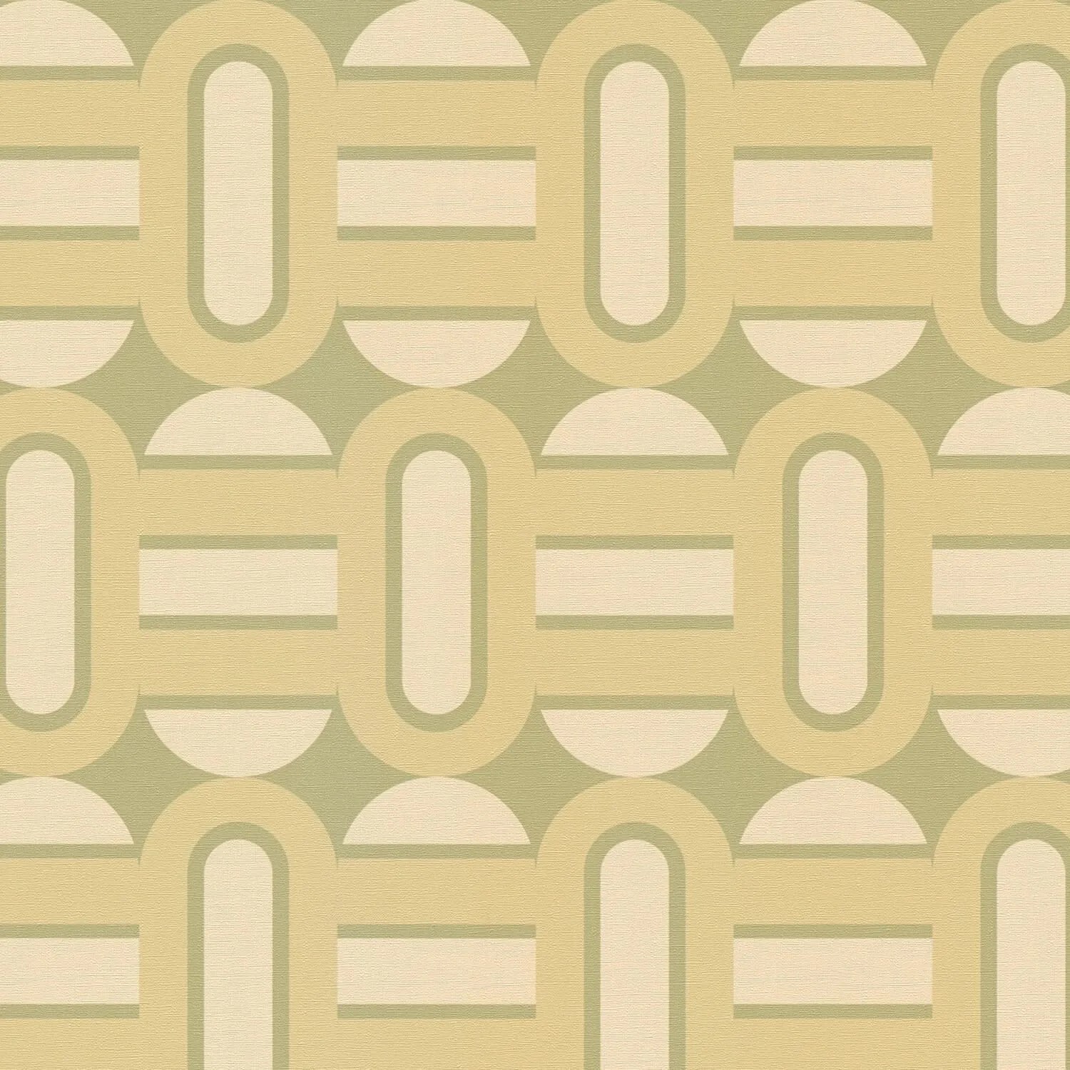 PROFHOME 395361-GU Retro Tapete Geometrisch Grün Oliv-Grün Creme-Weiß 0,53 m x 8,50 m 4,50 m2