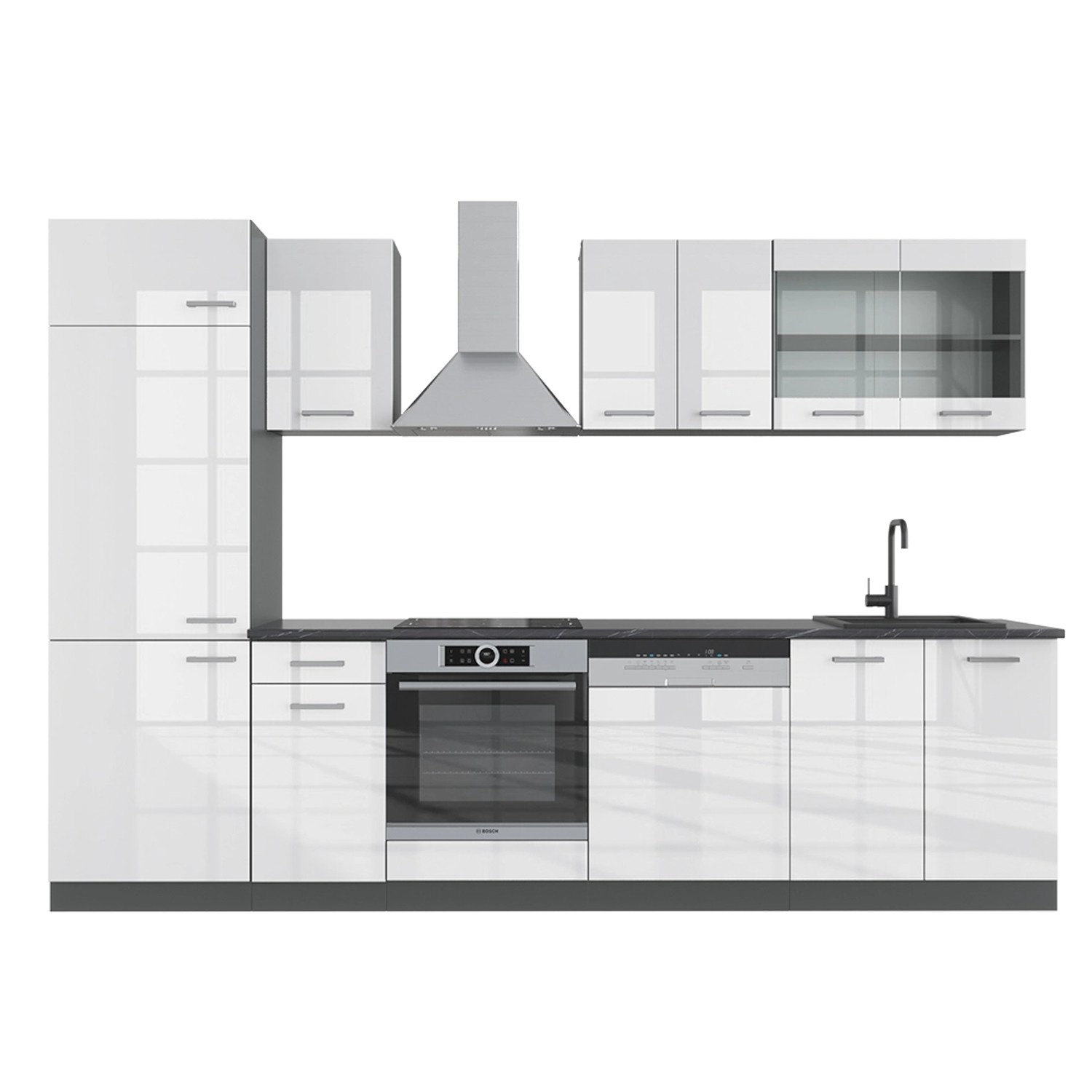 Vicco R-Line Küchenzeile Weiß Hochglanz/Anthrazit 300 cm AP Anthrazit günstig online kaufen