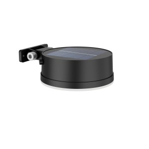 Runde, schwarze Philips Solar-Wandleuchte Vynce mit Tageslichtsensor.