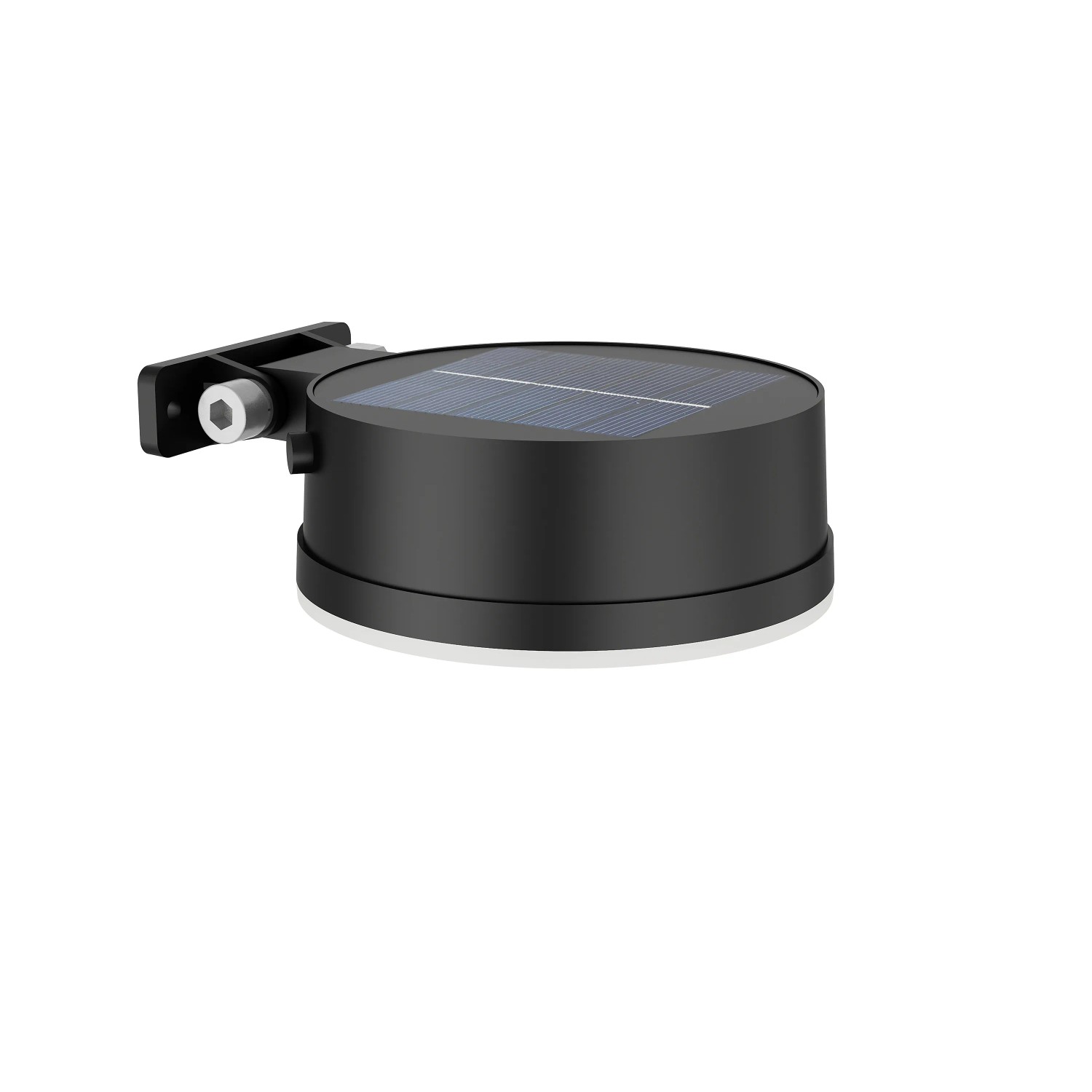 Runde, schwarze Philips Solar-Wandleuchte Vynce mit Tageslichtsensor.