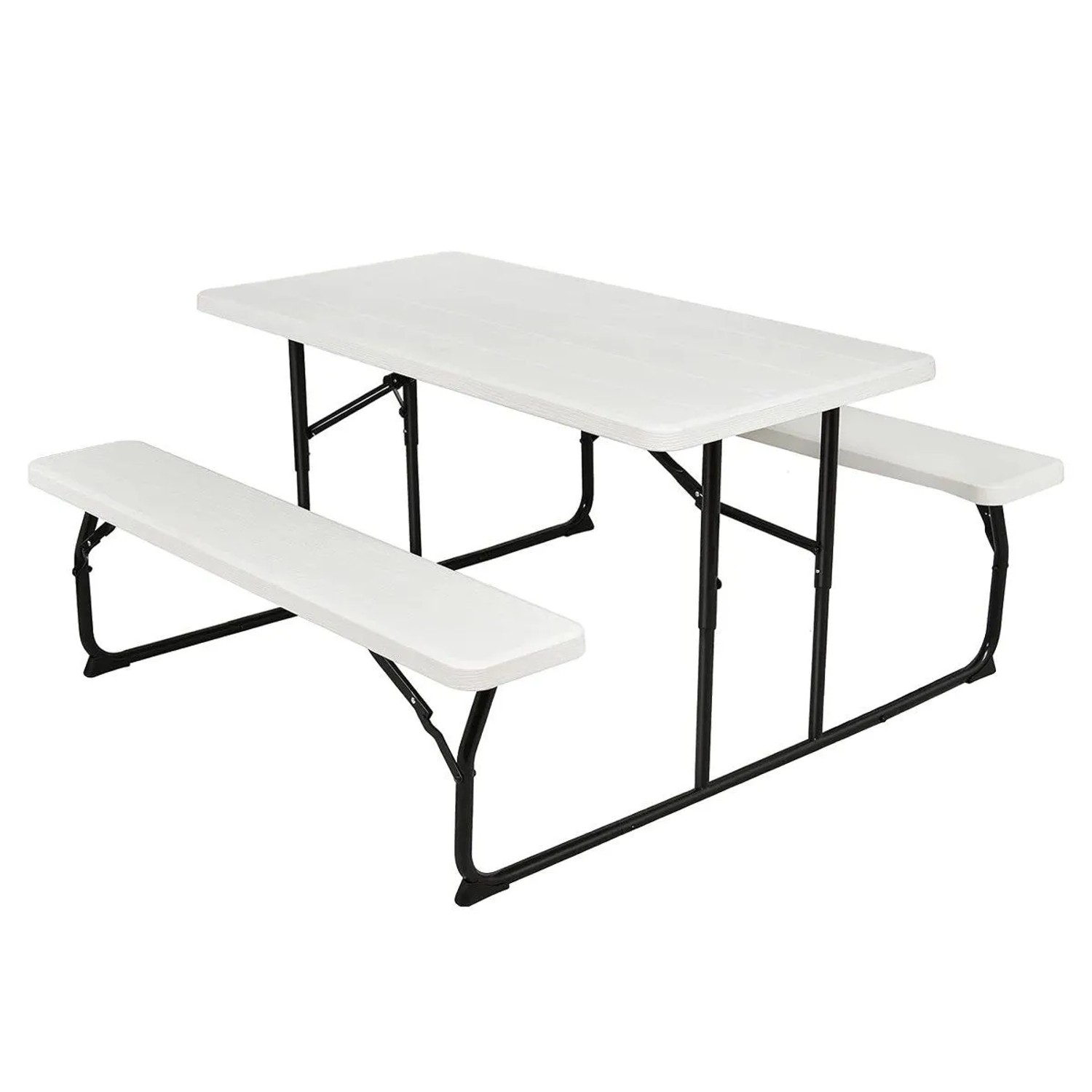 Costway Klappbarer Picknicktisch 136 cm Campingtisch-Set Weiß