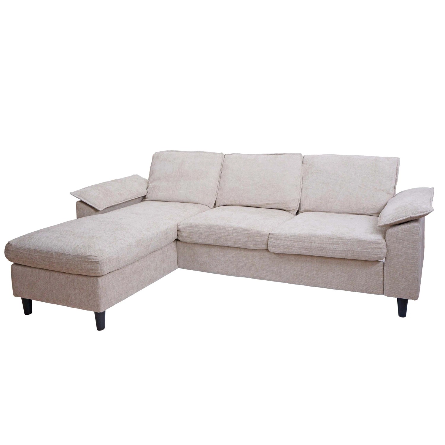 MCW Sofa-Garnitur O71 L-Form Liegefläche Stoff/Textil Holz 84x229x140cm Beige