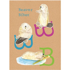 Komar Wandbild ABC Animal B, 40x50 cm mit drei Bibern und bunten Buchstaben.