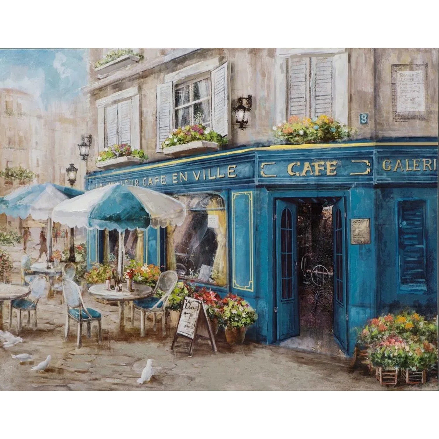 Art Universe Leinwandbild Französisches Café in Blau 70 x 90 cm