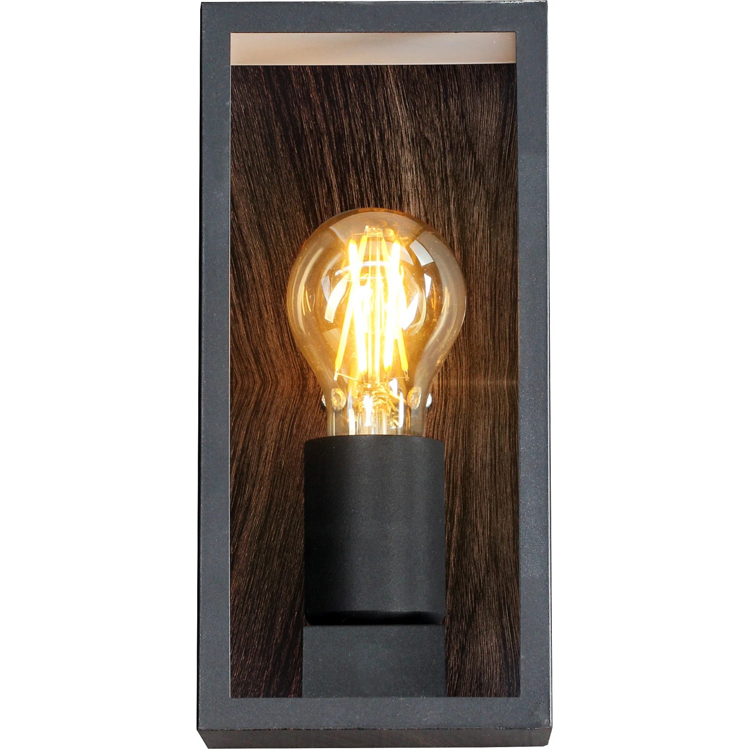 Eco-Light Außenleuchte Karo mit Holzoptik und E27-Fassung. Klassische Wandleuchte für den Außenbereich.