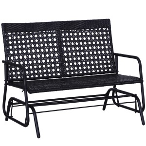 Schwarze Outsunny Schaukelbank Gartenschaukel aus Polyrattan für 2 Personen.