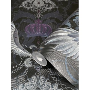 Glööckler Vliestapete Imperial Adlerflügel mit Ketten in Schwarz und Silber.