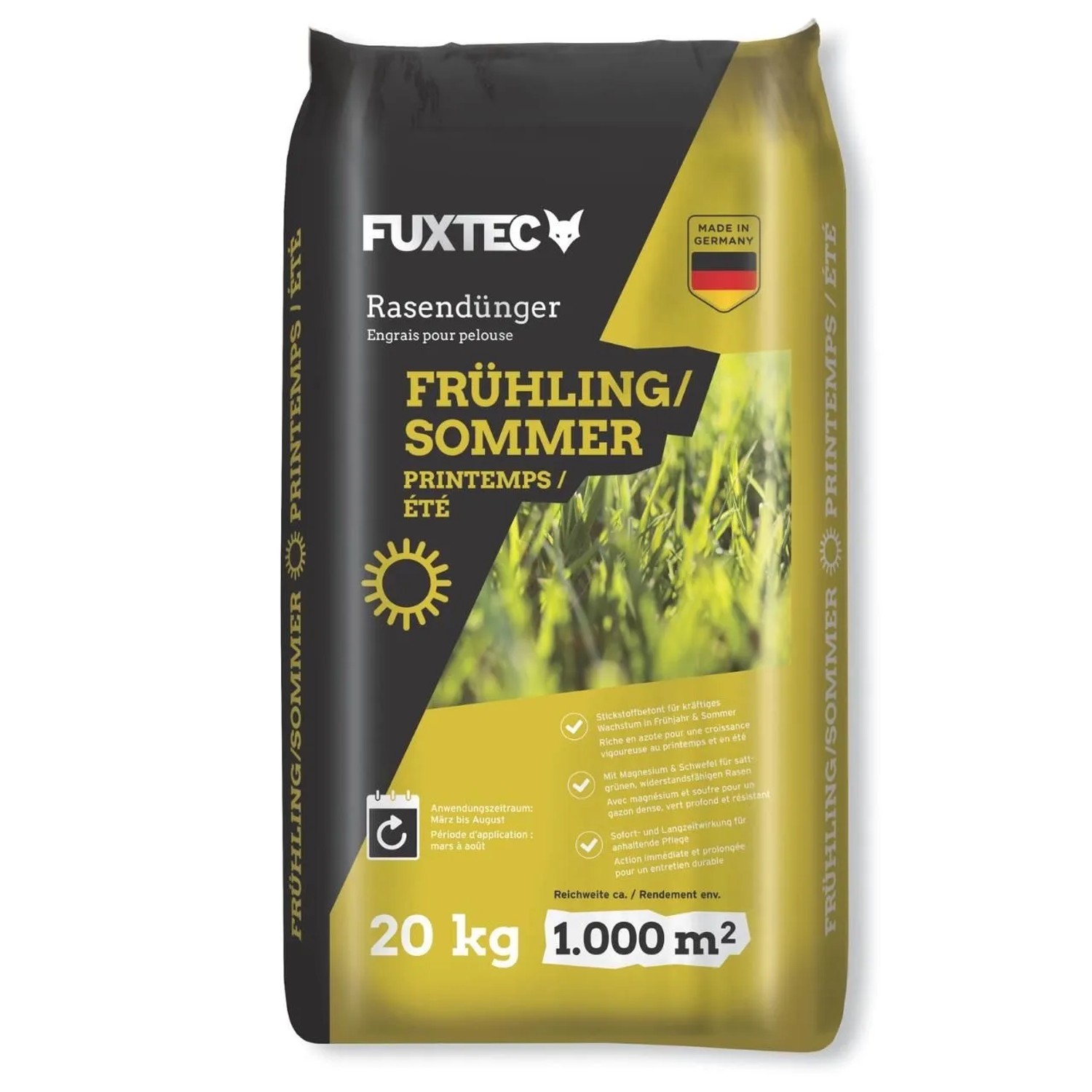 FUXTEC Rasendünger Frühling/Sommer FX-RDFS20 Stickstoffbetonte Formel Langzeitwirkung bis 1000 m²