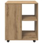 Mobiler Rollschrank Artisan-Eiche aus Holzwerkstoff mit geschlossener Seite und zwei offenen Fächern.