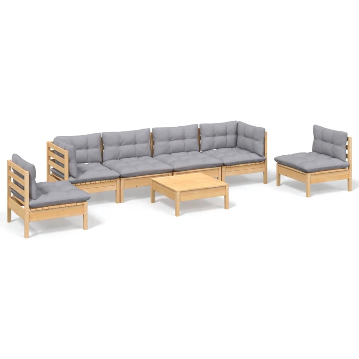 vidaXL 7-Tlg Garten-Lounge-Set mit Grauen Kissen Kiefer Massivholz 3096201 günstig online kaufen