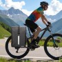 Wiltec Gepäckträgertasche matt schwarz, 16L, am Fahrrad auf Bergstraße. Robuste Fahrradtasche mit Reflektorstreifen.