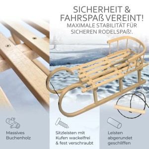 Bambiniwelt by Rafael K. Hörnerrodel 120cm Holzschlitten aus Buchenholz Hörnerschlitten mit Rückenlehne Rodelschlitten Leichtlauf-Stahlkufenbeschlägen