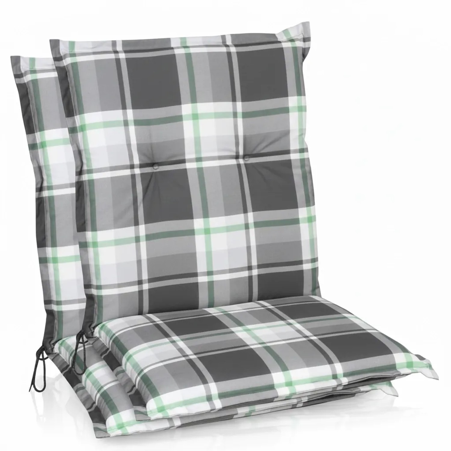 Beautissu 2er Set Sunny MK Niedriglehner Auflagen 100x50 cm in Mintgrün Kariert