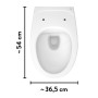 Weißes, spülrandloses baliv Wand-WC Aberdeen mit Maßangaben (54x36,5cm).