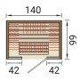 Grundriss der Weka Infrarotkabine Osby 1 mit wekaTherm-Flächenstrahler und Maßangaben.