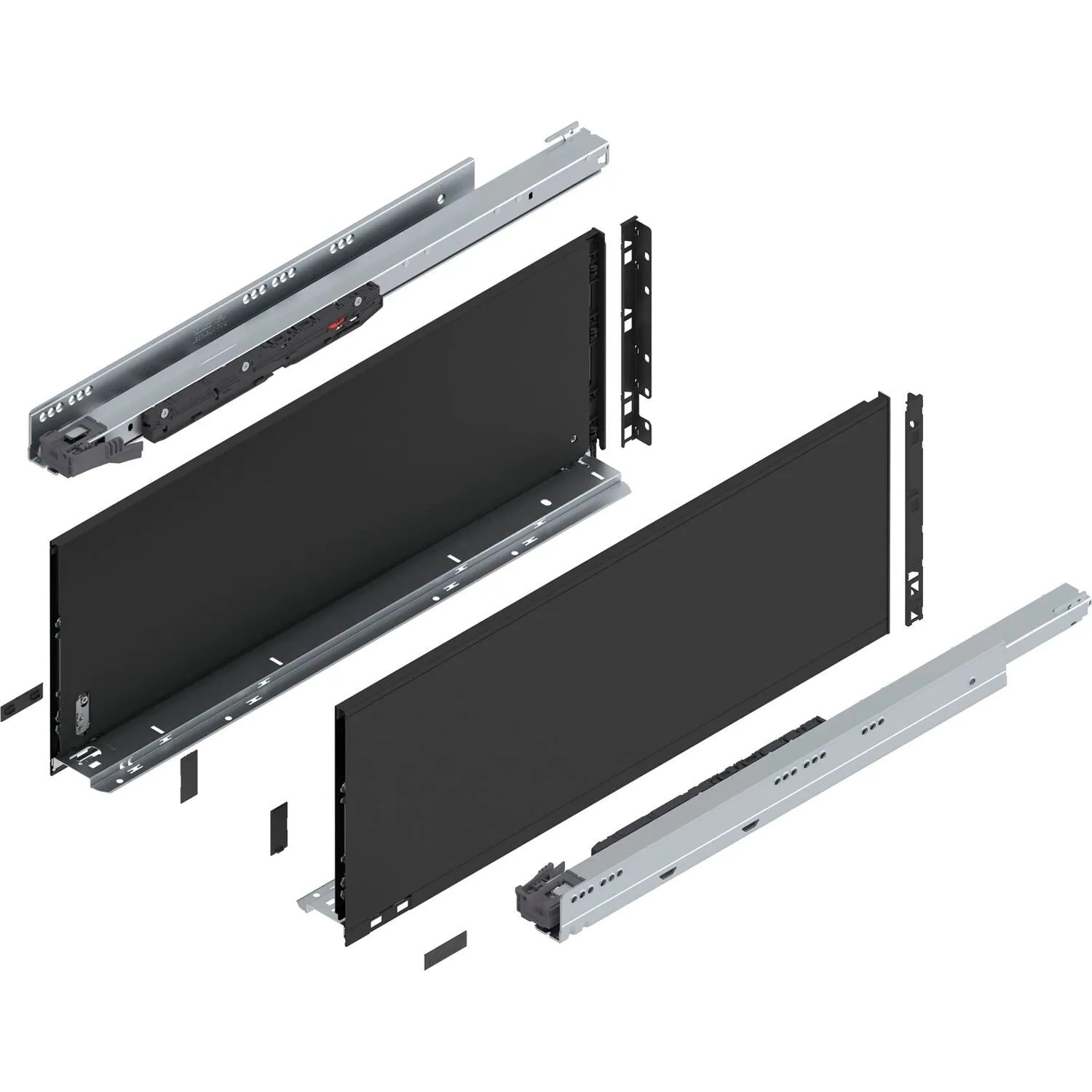 Blum Legrabox Pure Set Höhe F Tip-On Vollauszug 650 mm 70 kg Carbonschwarz 1 Paar