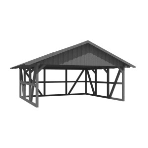 Grauer Skan Holz Carport Schwarzwald mit Dachschalung und Rückwand.