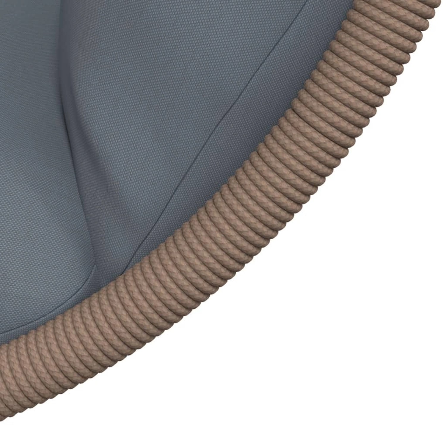 Detailaufnahme Hängesessel Ei-Design, hellgraues Kissen, Rattan-Umrandung. Hollywoodschaukel für entspannte Stunden.