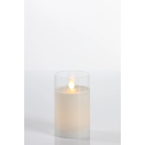 Weiße LED Kerze aus Echtwachs im Glas (7,5x12,5cm) mit Timerfunktion.