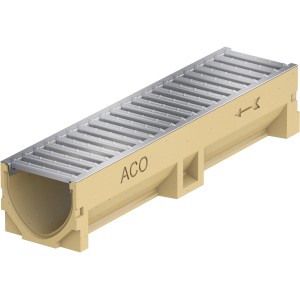 ACO Rinne Self-Standardline, 50 cm, mit Stegrost aus verzinktem Stahl. Entwässerungsrinne für Hof und Garten.