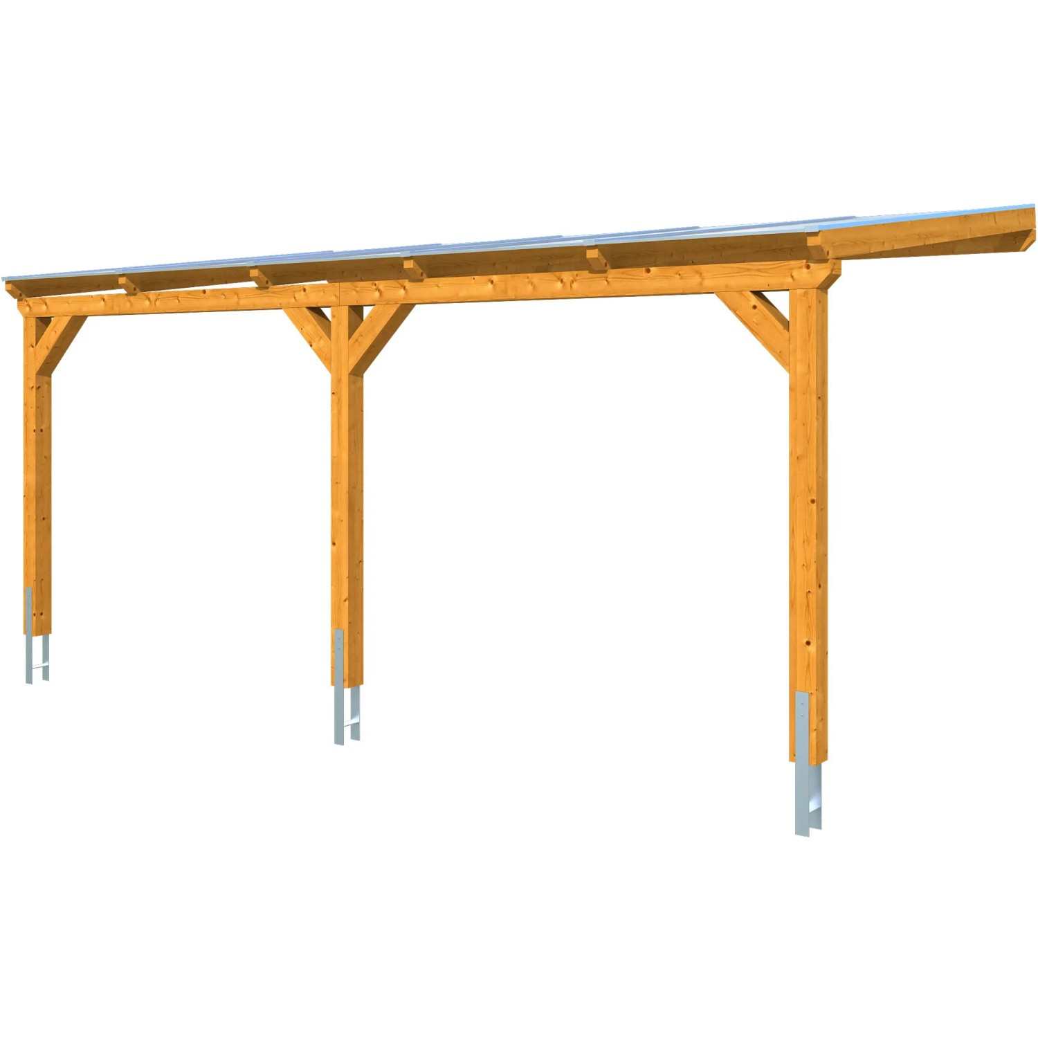 Skan Holz Carport Vogtland, Eiche hell, mit Doppelstegplatten und drei stabilen Pfosten.