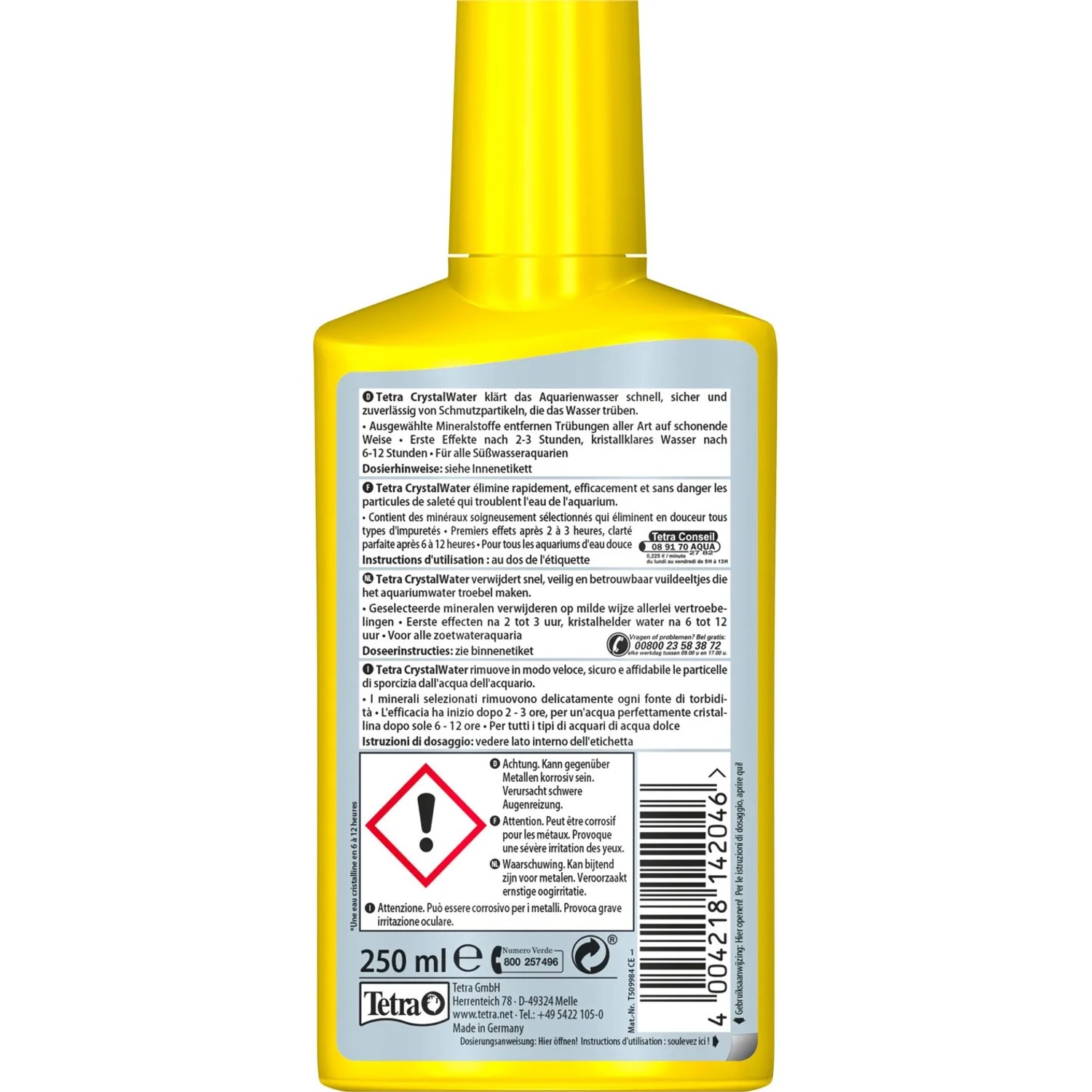 Tetra CrystalWater Wasserklärer, 250ml Flasche zur schnellen und sicheren Klärung von Aquariumwasser.