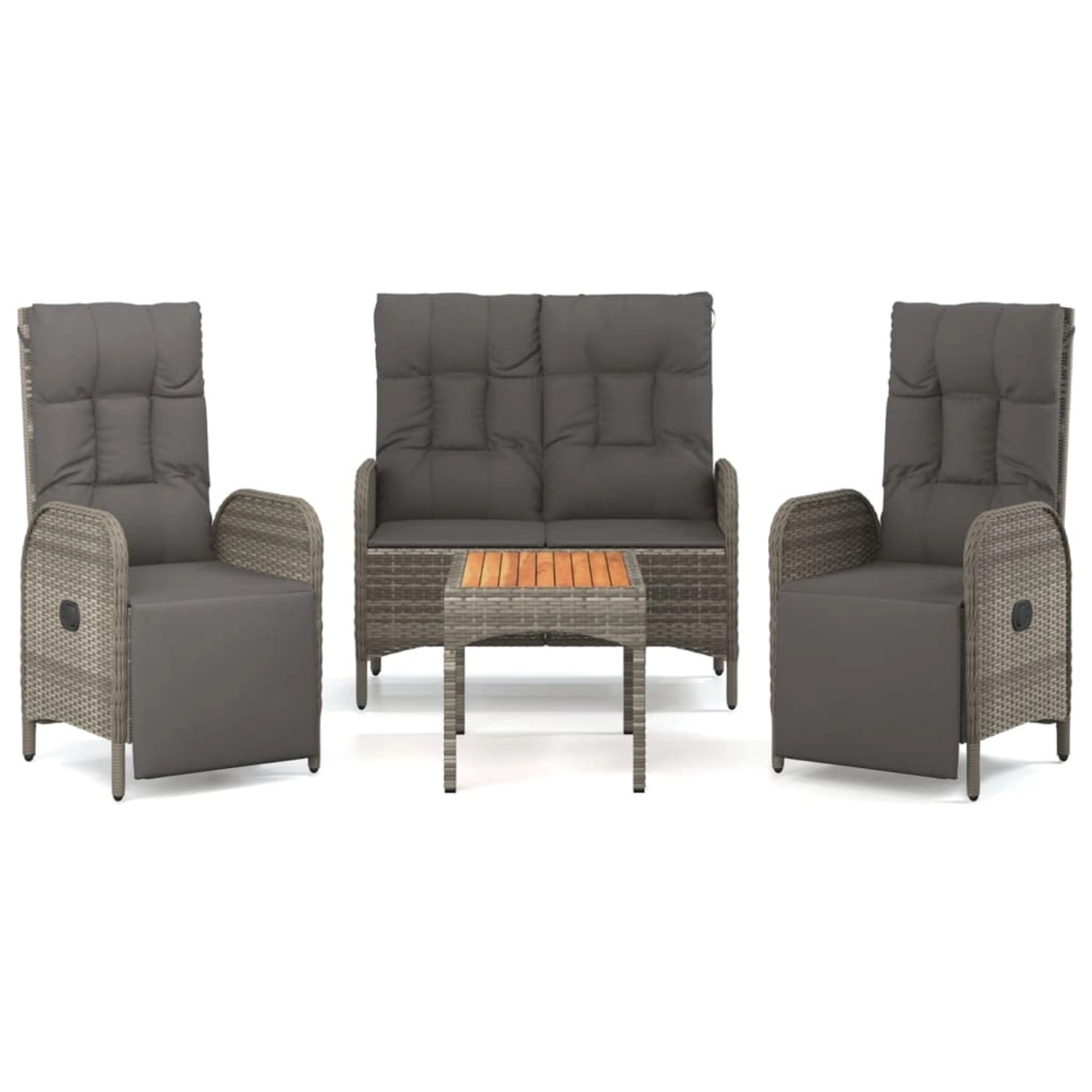 vidaXL 4-Tlg Garten-Essgruppe mit Kissen Grau Poly Rattan 3185085